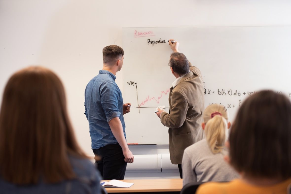 Postgraduate students in a Maths seminar, University Park