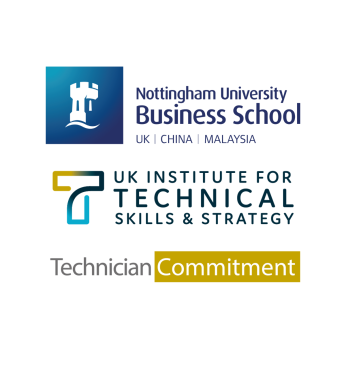 Nottingham Univeresity Business School logo, UK ITSS logo, Technician Commitment logo
